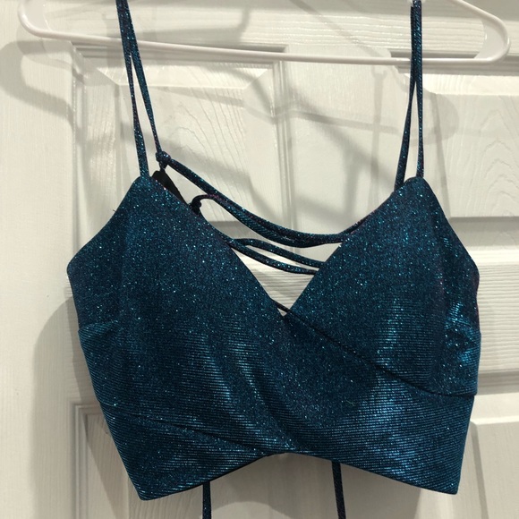 Prom dress sleeveless 2 piece metallic shimmer - Picture 5 of 10